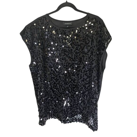 Lane Bryant Tops - NWT Lane Bryant Top Black Mesh Sequin Disk Front Cap Sleeve Party Shirt  Women's